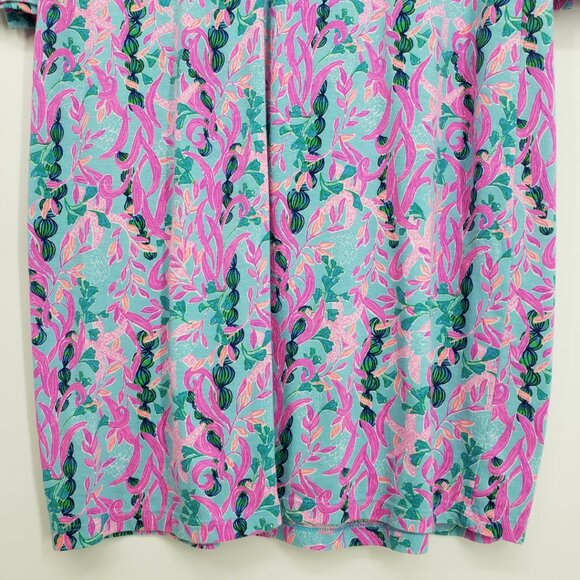 Lilly Pulitzer Tessa Shift T Shirt Dress L Seaweed Samba Cotton V Neck Pink Blue - Picture 10 of 11